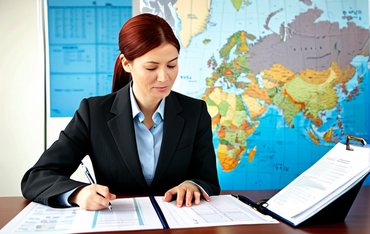 Incoterms in Action**

"A professional businesswoman in a modest business suit, reviewing international shipping documents at a bright, modern desk. The documents include mentions of 'CIF', 'Incoterms', and shipping manifests. The scene is well-lit, emphasizing organization and attention to detail. Background elements subtly suggest global trade: a world map, miniature shipping containers. Fully clothed, appropriate attire, safe for work, perfect anatomy, natural proportions, professional photography, high quality, family-friendly."

**