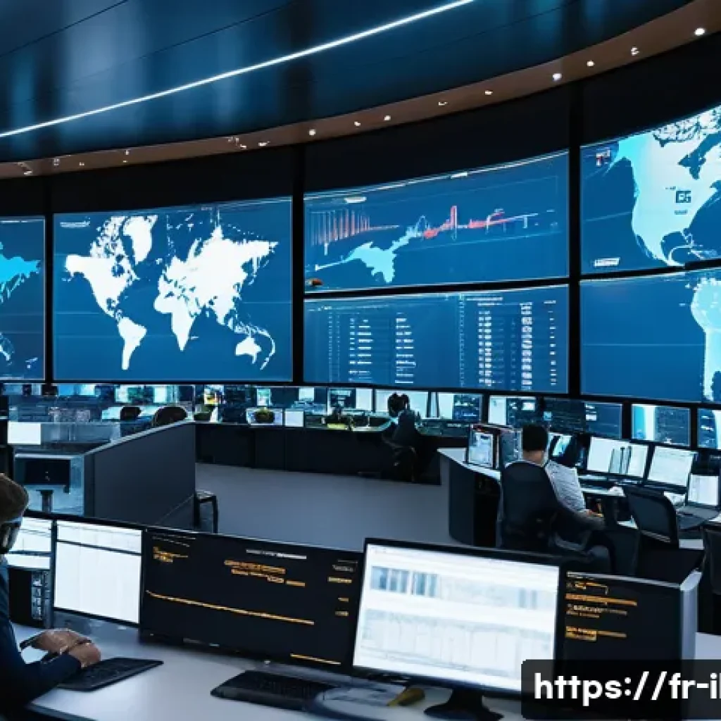 국제물류관리사 실기 준비 꿀팁 - A modern international logistics control room bustling with activity, featuring diverse professional...