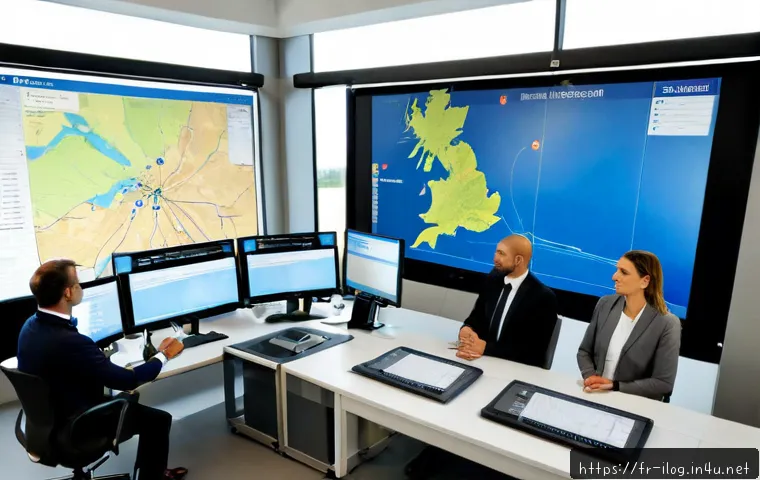 Home 17 물류 및 공급망 관리 트렌드 2025 - Photorealistic modern logistics control room in France, diverse supply chain professionals reviewing...